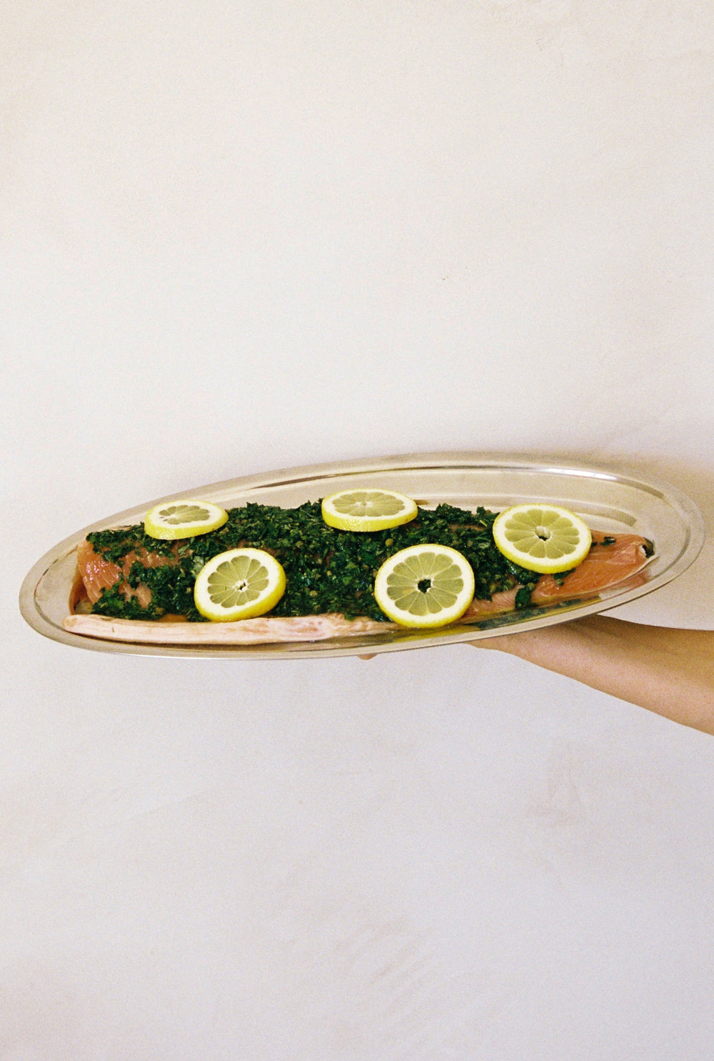 Whole baked Salmon belly w/ salsa verde