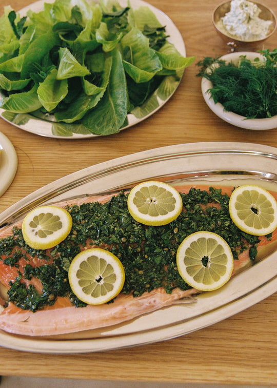 Whole baked Salmon belly w/ salsa verde