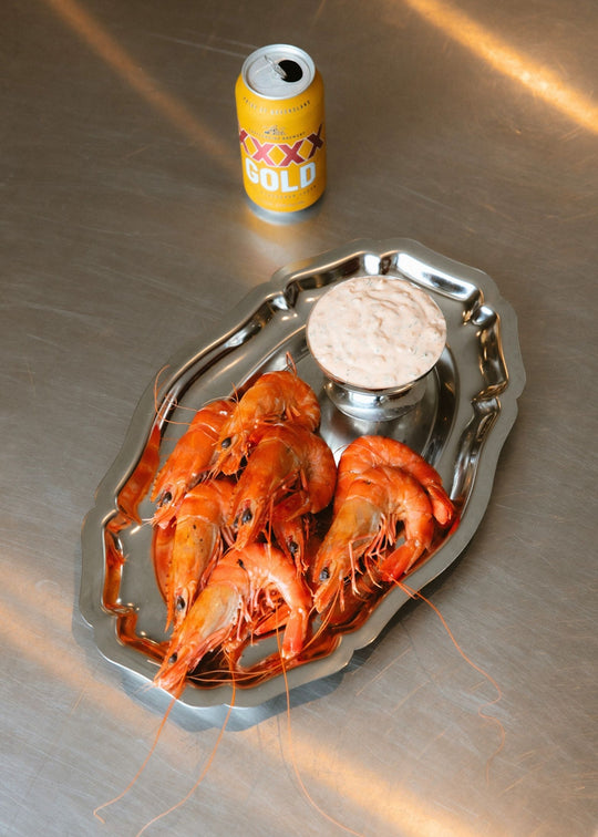cooked ballina prawns with maria's seafood sauce