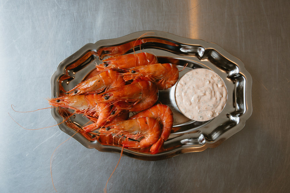 Cooked Ballina Prawns with Maria's seafood sauce