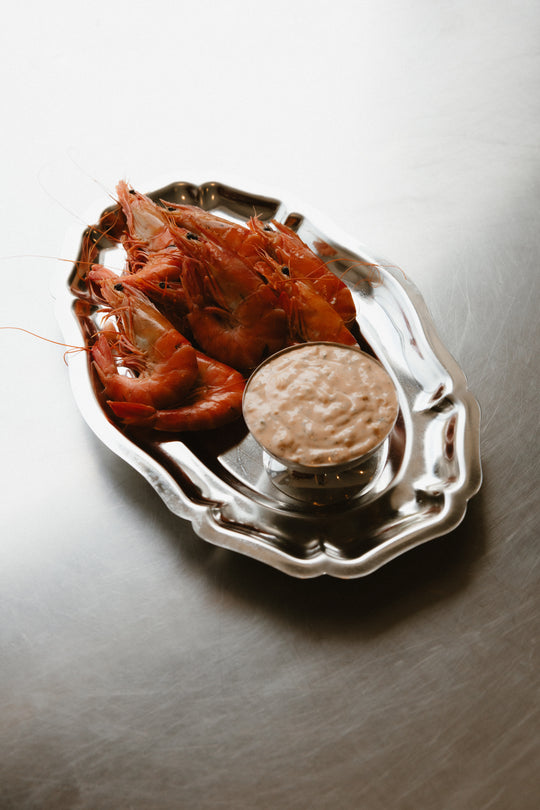 Cooked Ballina Prawns with Maria's seafood sauce