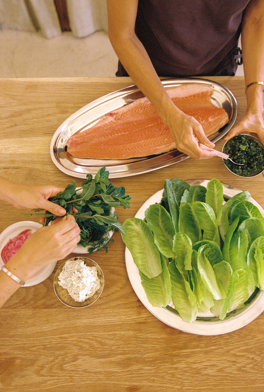 whole baked salmon belly with salsa verde 